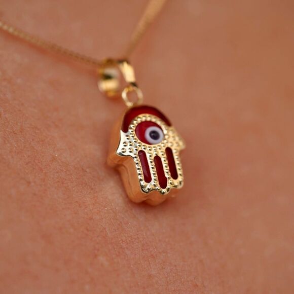 Evil eye hamsa 14k real gold pendant perfect gift - Picture 2 of 3